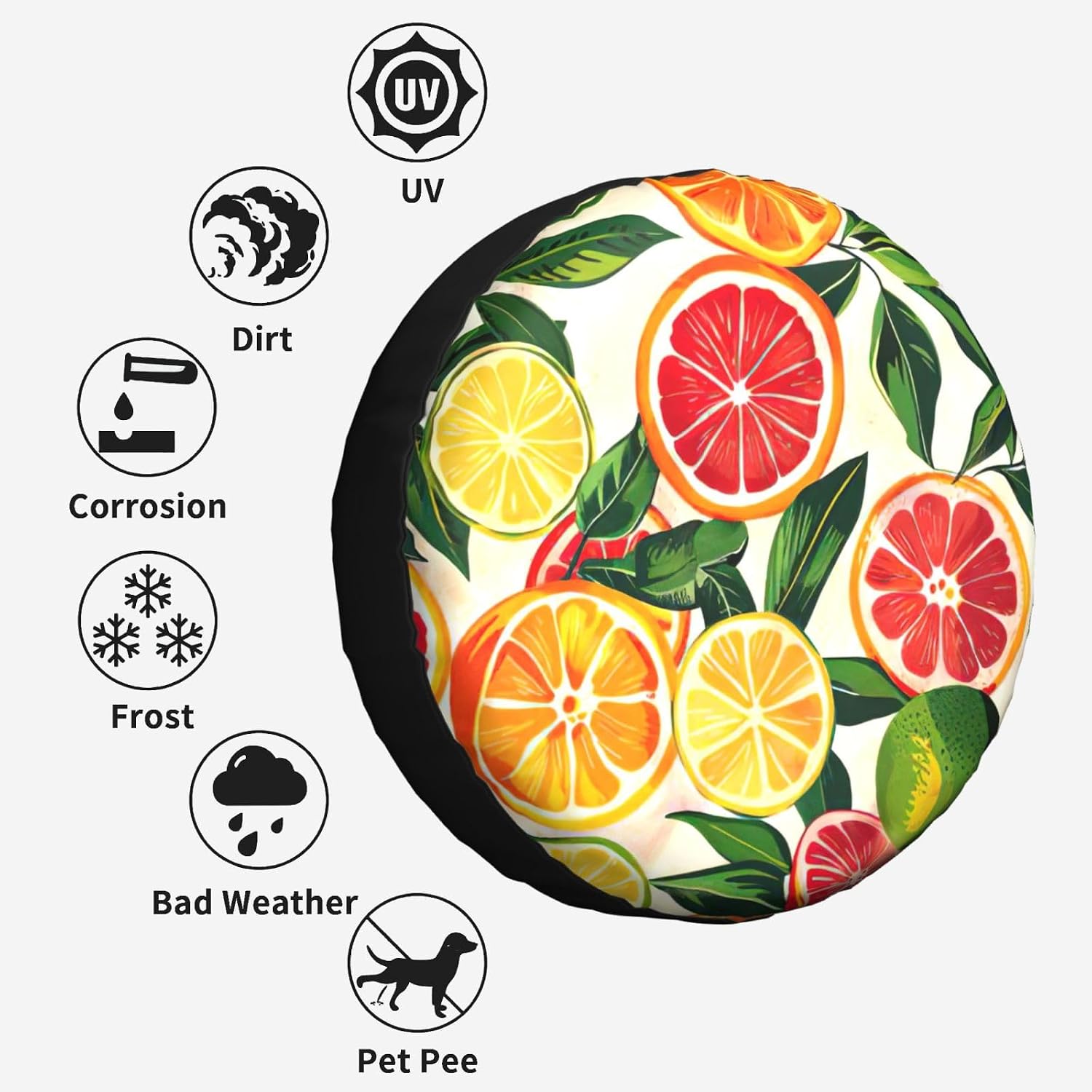 Citrus Fruit Pattern Print Tire Cover Universal Spare Wheel for Trailer Rv SUV Truck Camper Travel Accessories