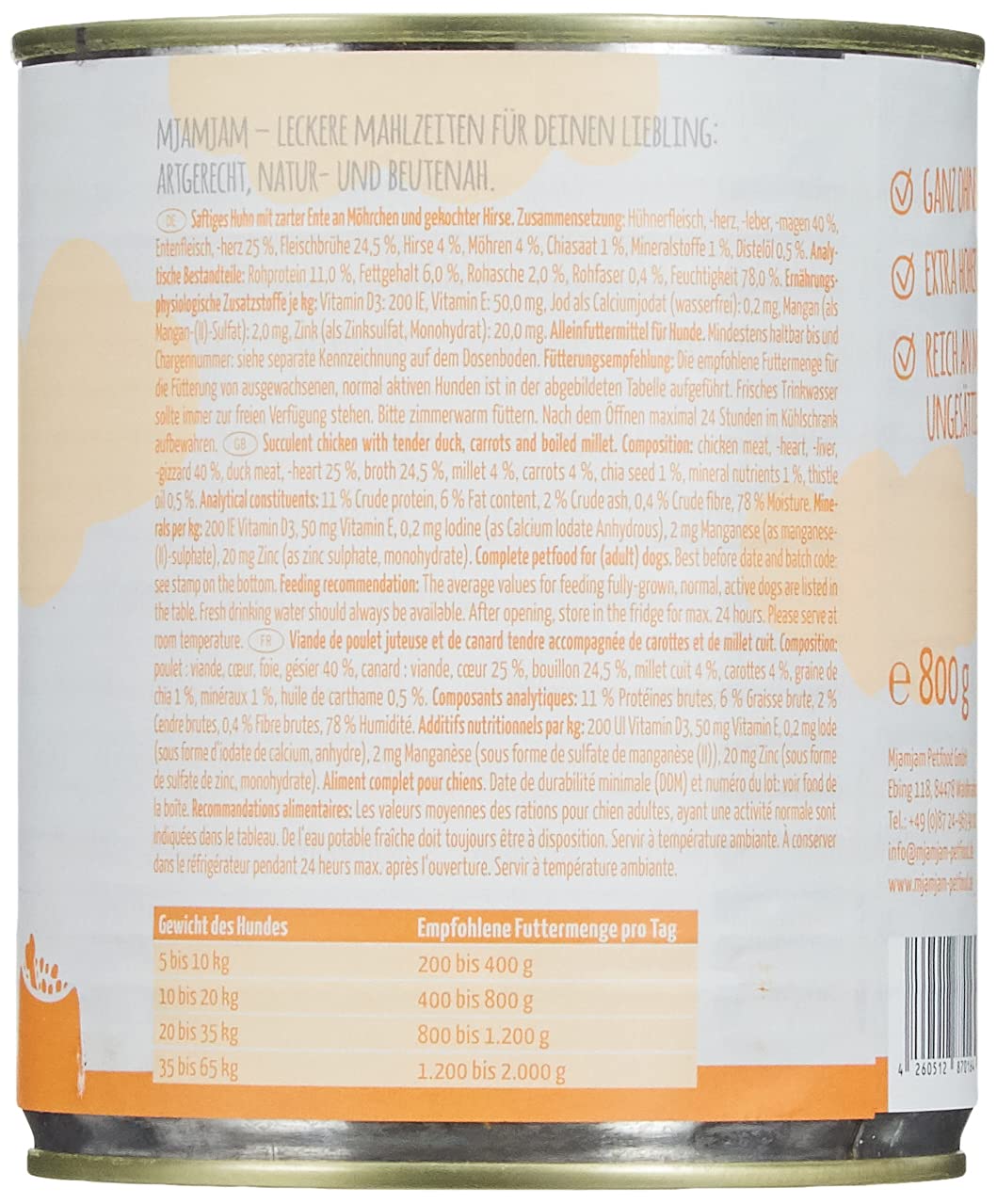 MjAMjAM - Premium Nassfutter für Hunde, 6er Pack (6 x 800 g) & Premium Nassfutter für Hunde - Mixpaket II - Mit Huhn & Ente, Rind, Pute, Kalb, Truthahn, Lamm, 6er Pack (6 x 800 g)