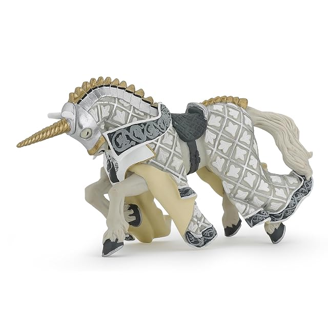 Papo - Figura del Caballo del Maestro de Armas con Cimera de Unicornio Realista