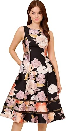 Adrianna Papell Womens Floral Mikado Dress