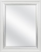 MCS 23x29 Large Wall Mirror - White Woodgrain Frame, Silver Embossed Edge, Beveled Glass for Bathroom, Bedroom, Living Room