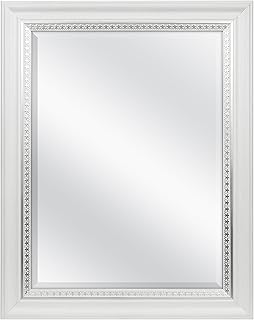 MCS 23x29 Large Wall Mirror, White Woodgrained Frame with Silver Embosse...