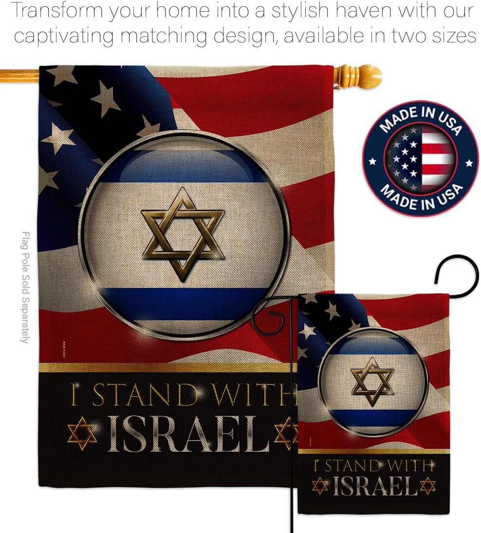 Israel Flag I Stand with Israel US Burlap Tapestry Wall Lawn Room Outdoor Poster Bandera de Israeli Campsite Home Front Door Decor Indoor Banner Grave Cemetery Yard Sign, Jewish Gifts Made in USA