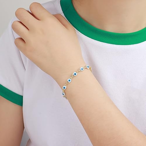 Miniatura 3 de HUASAI Pulsera de mal de ojo para mujer, delicada pulsera de ojo de la suerte chapada en oro de 14 quilates, bonita pulsera de cuentas para niñas