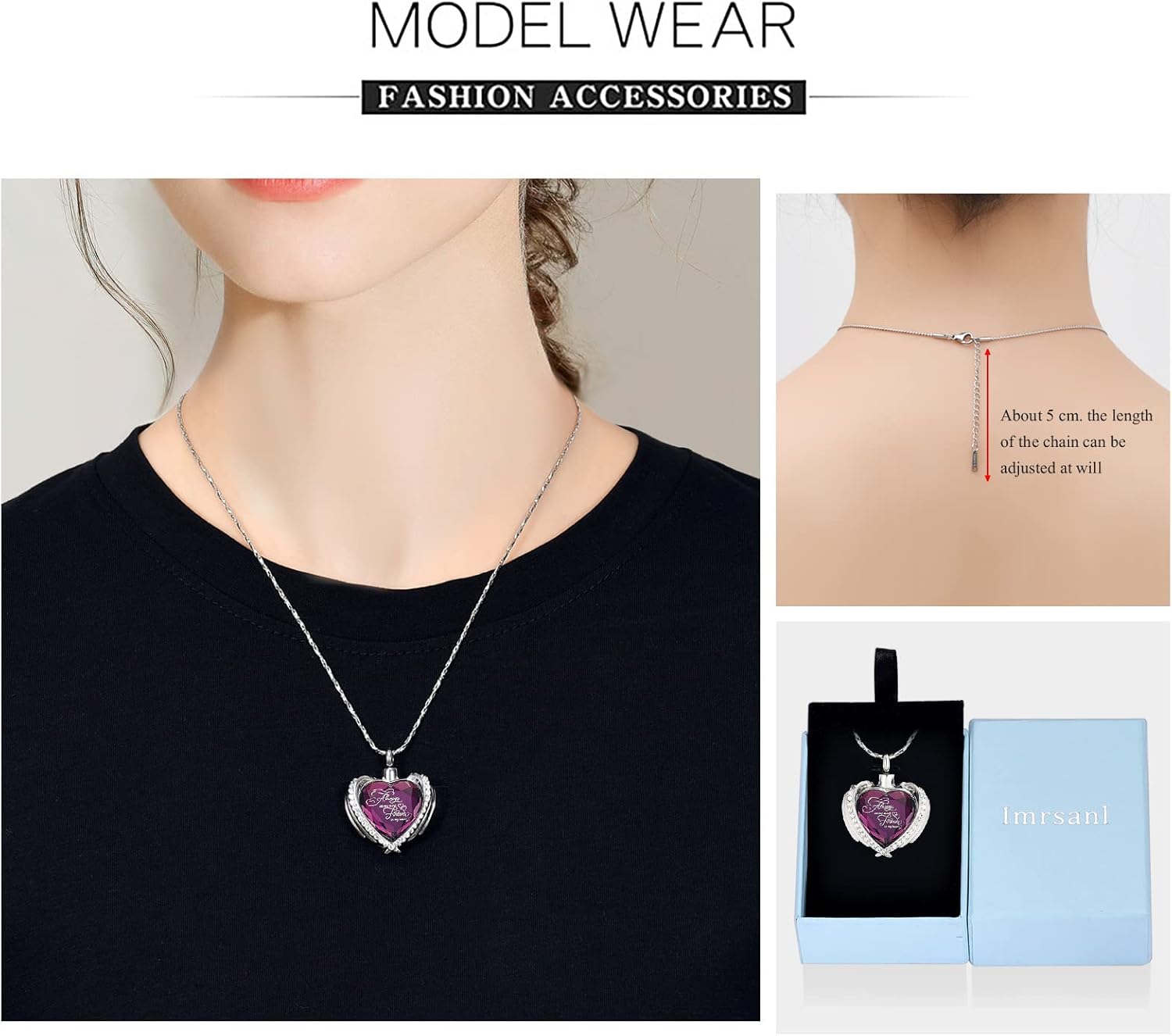 Imrsanl Cremation Jewelry Heart Urn Pendant Necklaces for Women Crystals Urns for Human Ashes Memorial Locket Keepsake Ashes Jewelry