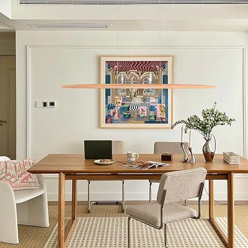 Miniatura 4 de YISDESIGN Lámpara colgante lineal LED de 39 pulgadas, lámpara colgante regulable, luz de madera para isla de cocina, 24 W para comedor, sala de