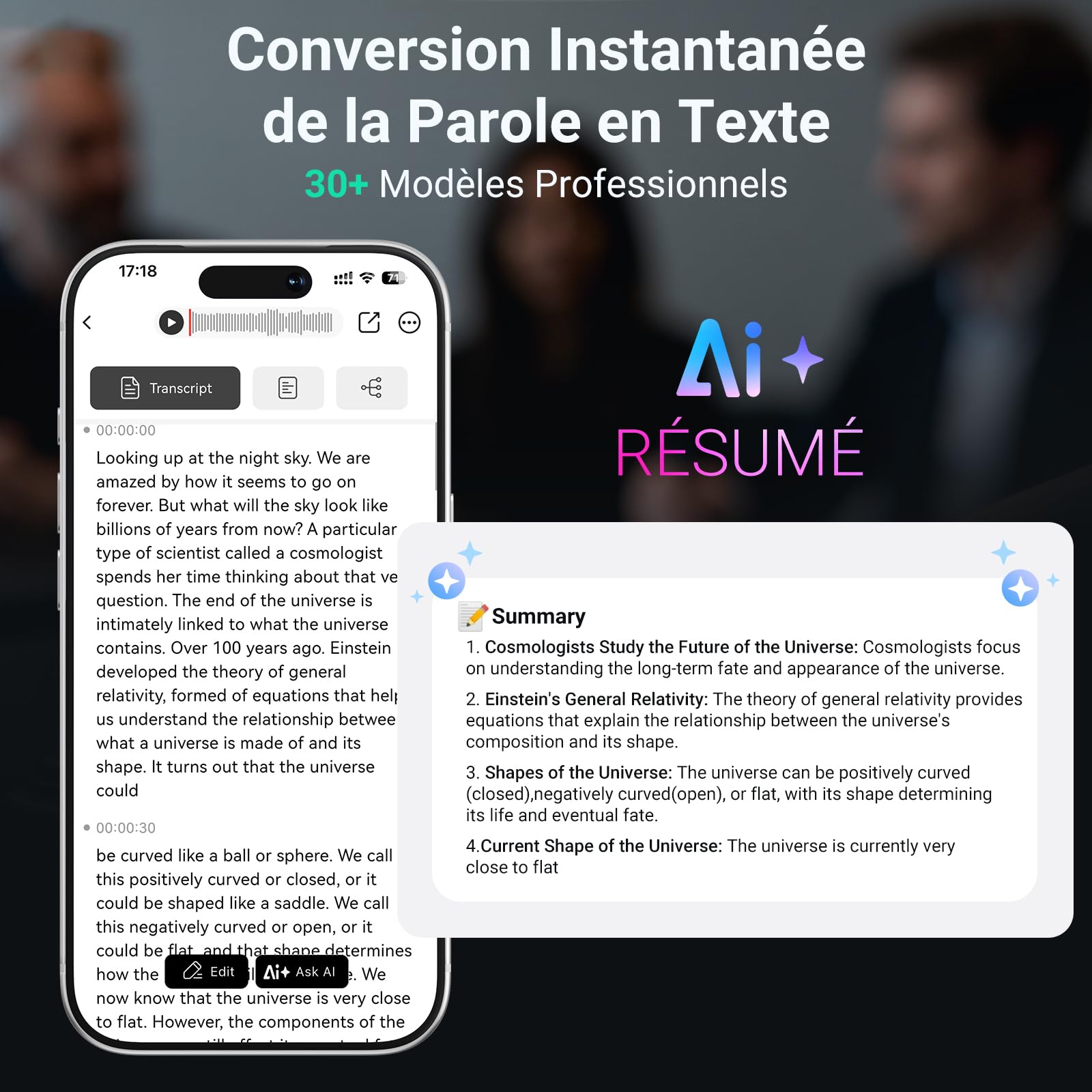 MECHEN KI Enregistreur Vocal Numérique 64 Go | Technologie IA pour Transcription et Résumé, Contrôle par Application, Cloud illimité, prend en charge 81 langues