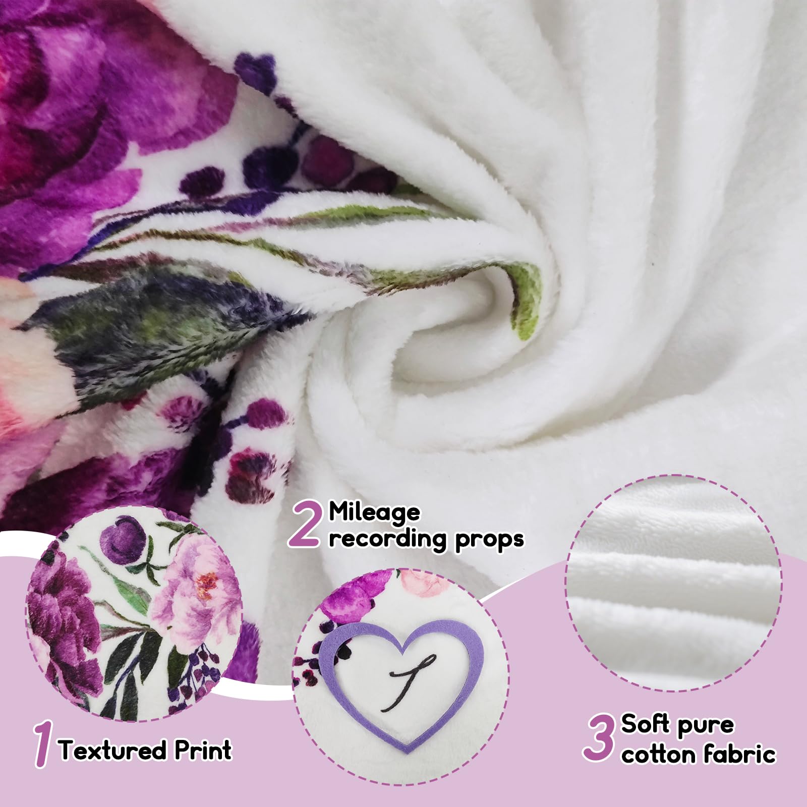 wocharm Baby Milestone Mat Blanket Photo Prop with Floral Numbers Newborn Boy Girl Gift(Purple), 40in x 60in - Image 3