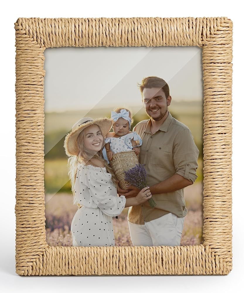 Afuly 10x8 Photo Frames Boho Photo Frame Picture Frames 8x10 Handwoven Paper Rope Picture Frame Natural Color Handmade Woven Design For Home Wall Decor For Wall Desk Birthday Gifts For Women Mum