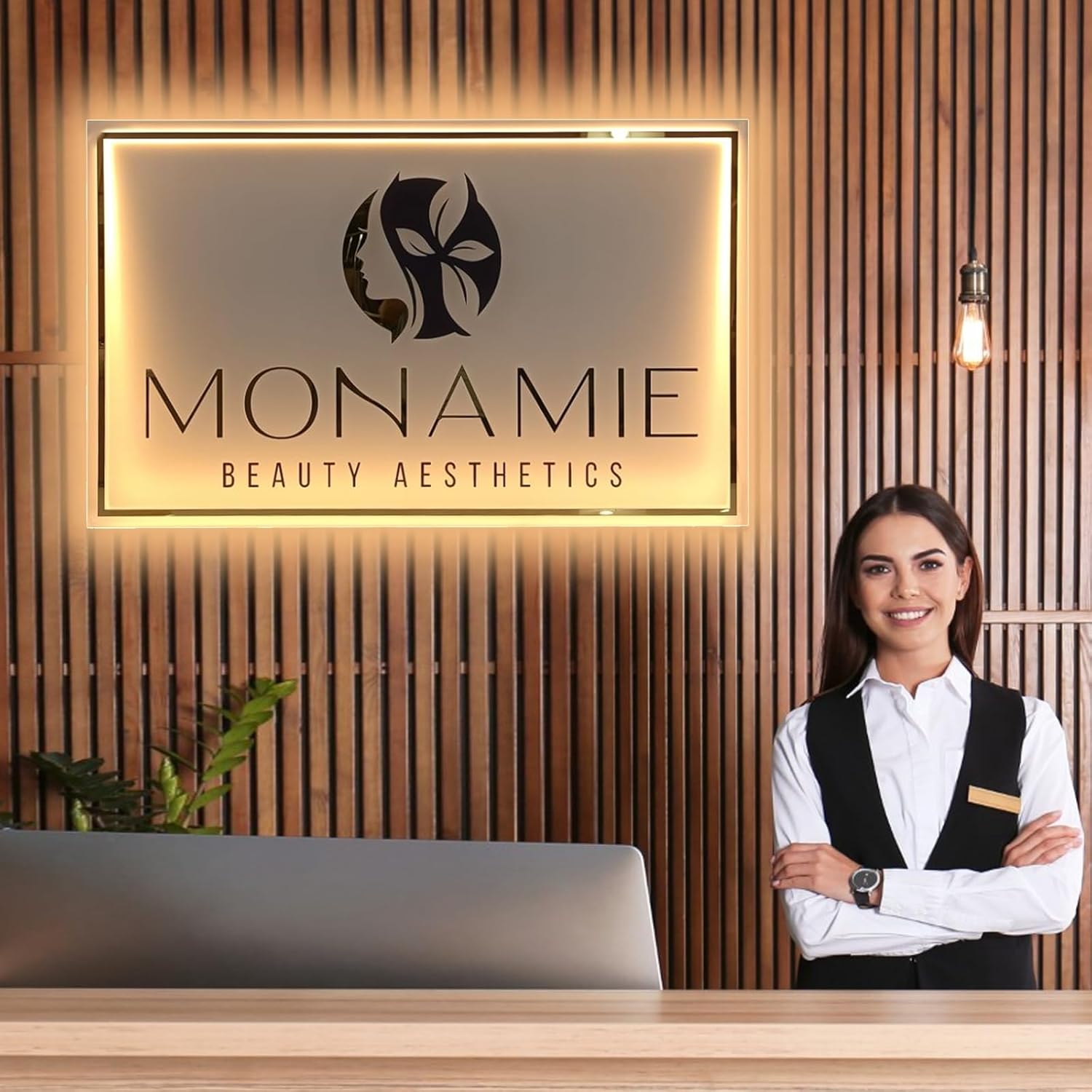 Custom Business Logo Neon Sign, Rectangle & Square Acrylic Custom LED Sign with Metal, Backlit Illuminated LED Logo Signs Personalized for Wall Decor, Coffee Shop, Bar, Barbershop, Bedroom, Beauty Salon, Hair Salon, Indoor & Outdoor Installation (Rectangle & Square)