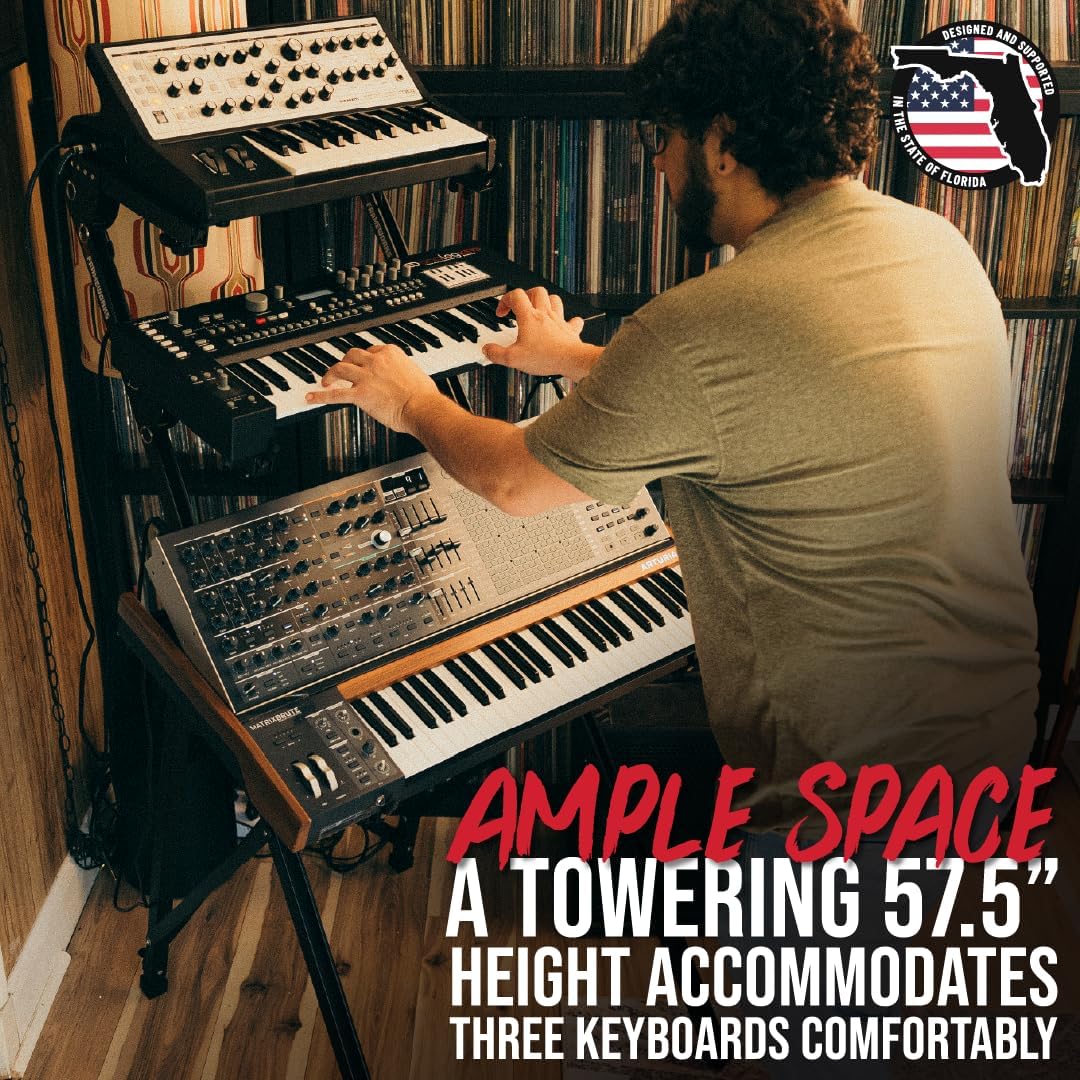 Gator Frameworks stand with three keyboards in place