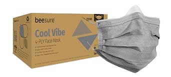 BeeSure BE2590 Cool Vibe Face Mask, Grey Box of 50