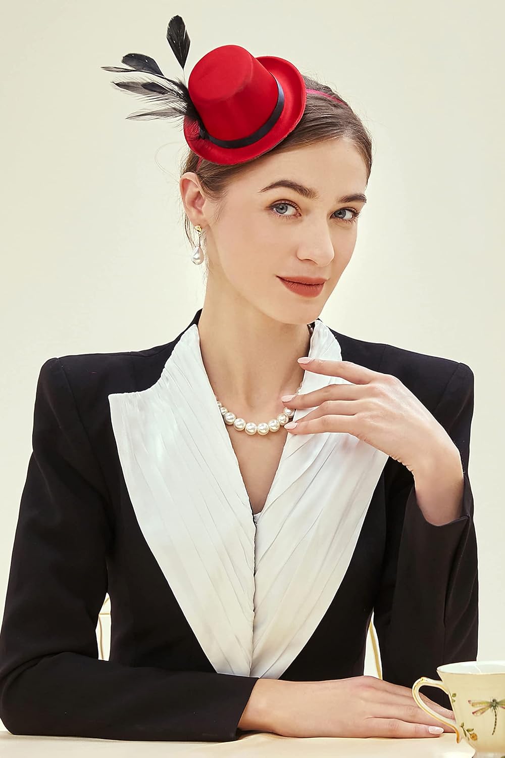 BABEYOND Mini Top Hat Fascinator Headband Feather Top Hat for Derby Tea Party - Image 5