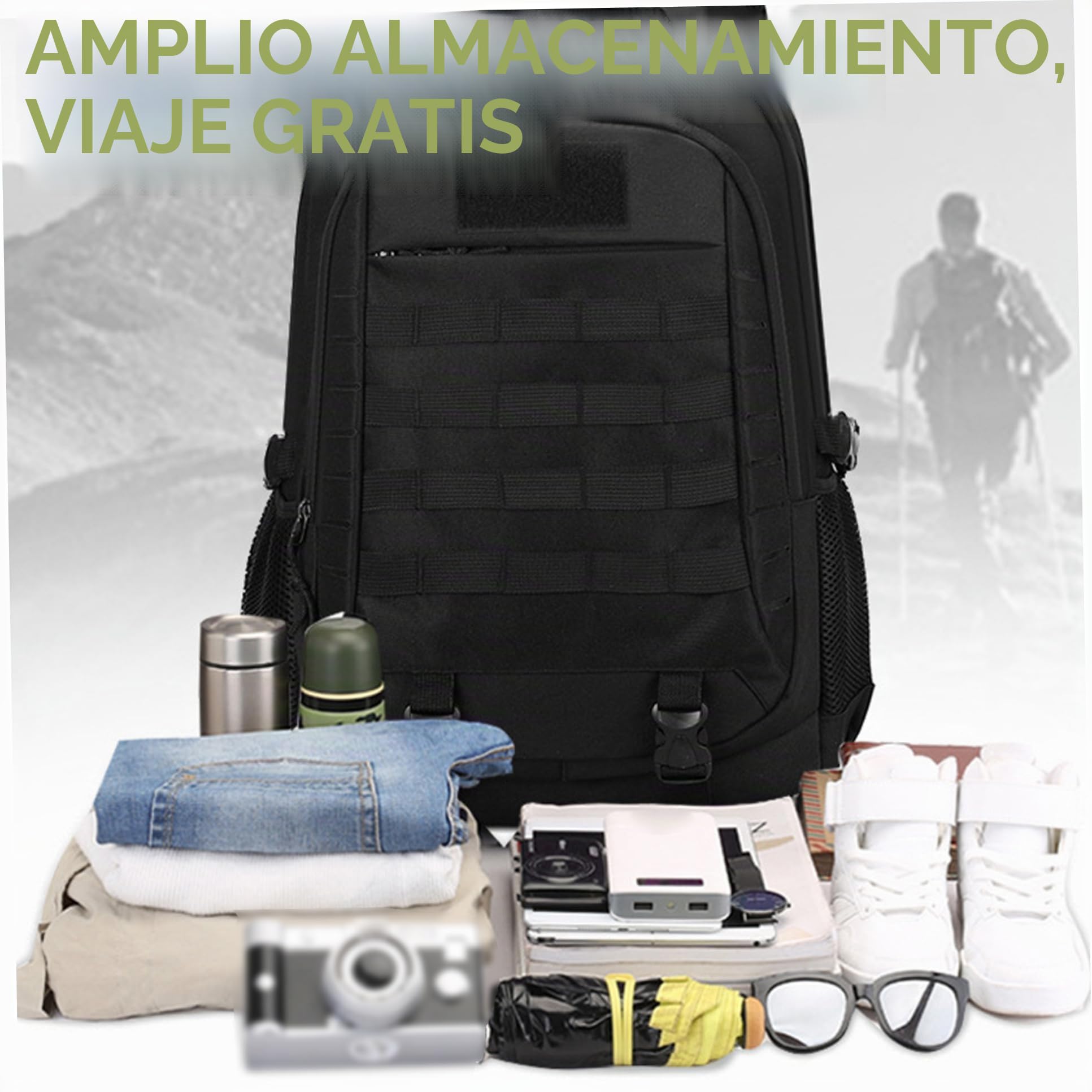 Mochila de camuflaje, mochila de caza de gran capacidad, bolsa de campamento de pesca deportiva al aire libre ligera para hombres