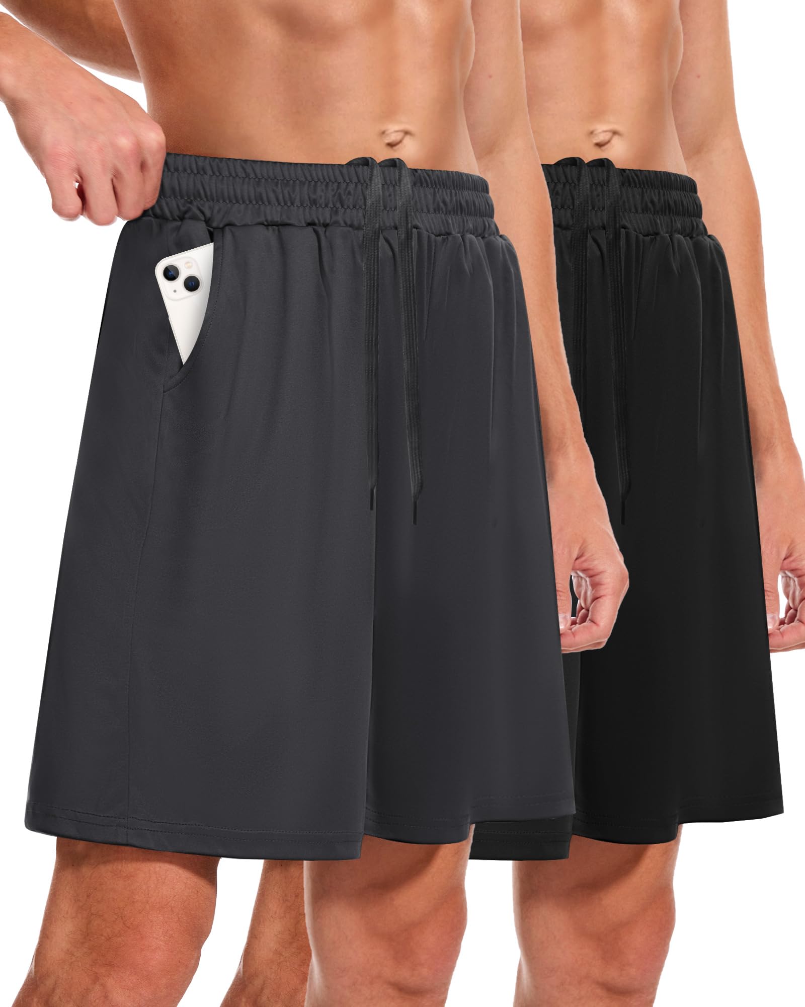 Men's Athletic Gym Shorts - Quick Dry Black Casual Basketball Shorts with Pockets for Running Workout Activewear