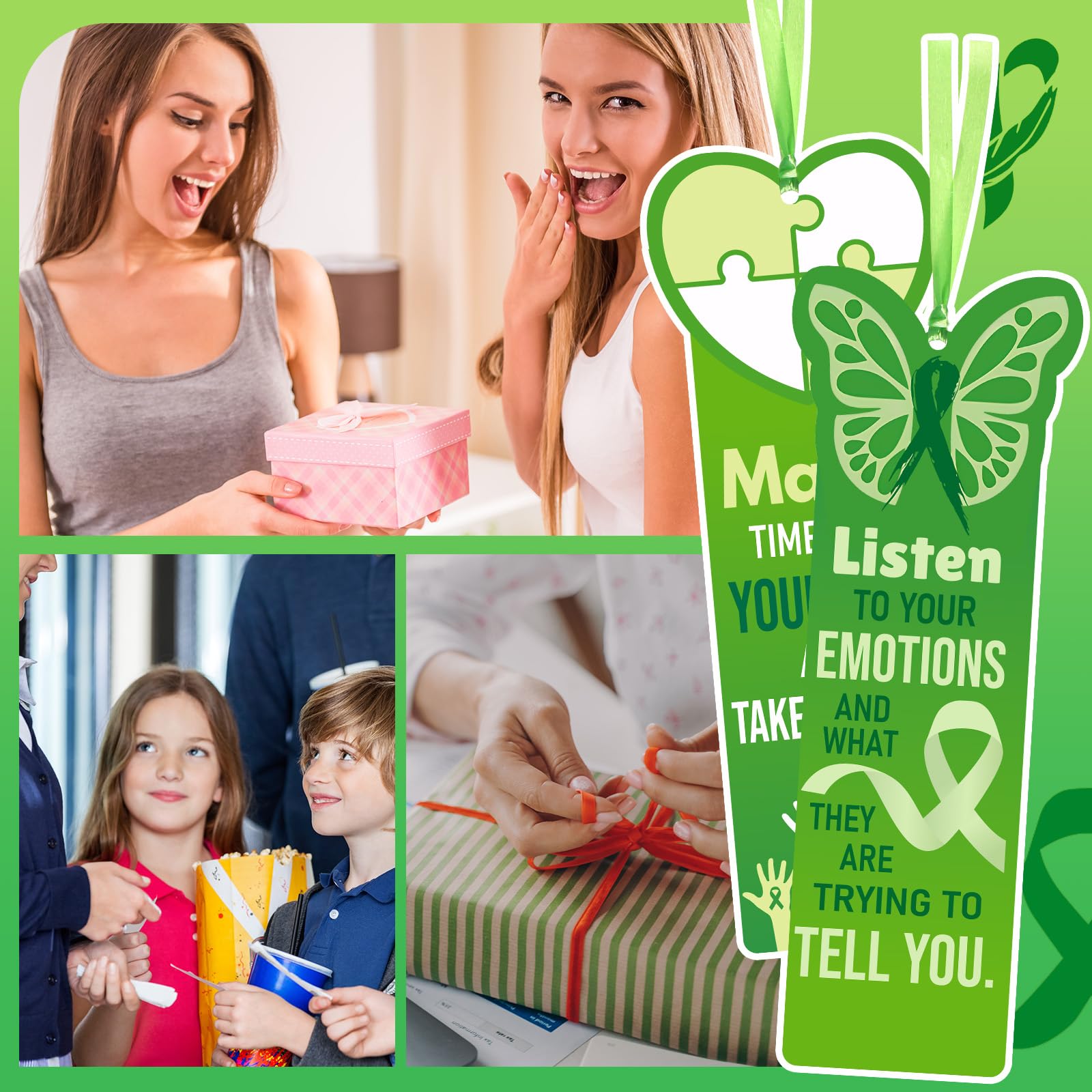 Skyygemm 120 Pcs Mental Health Awareness Bookmarks Green Positive Psychology Affirmation Therapy Inspirational Bookmarks Spiritual Gifts Mental Health Month Event Classroom Stationery Handout Supplies
