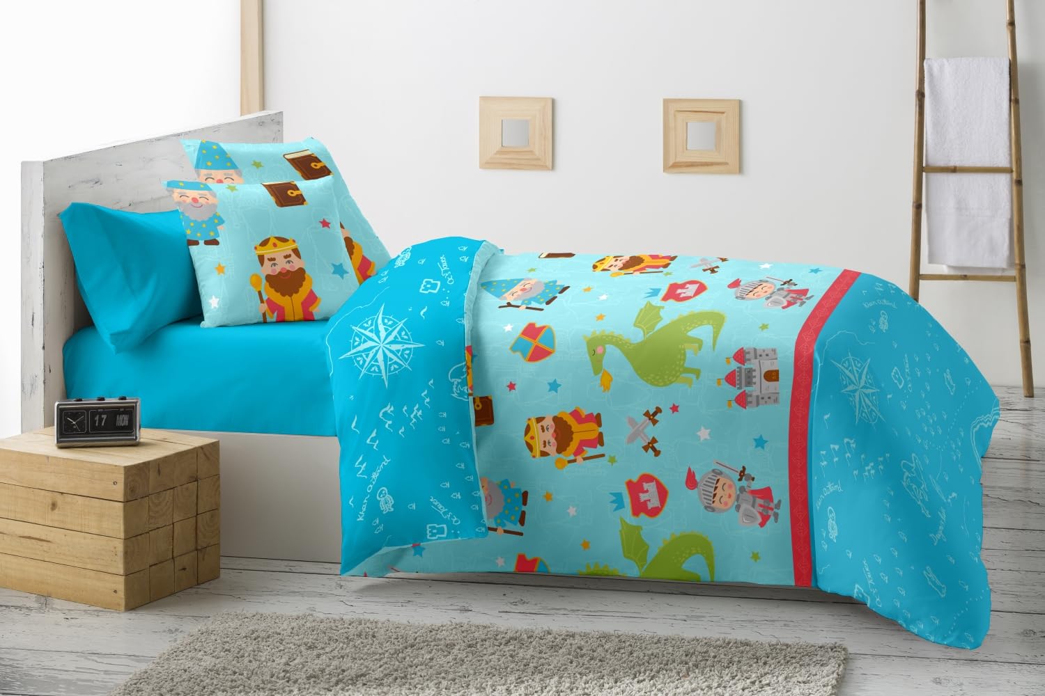 Colcha Edredón Nórdico Estampado Reversible, Cubrecama Infantil Confecciona con Microfibra para Niños Niñas (Cama 90/180x260cm, Dinosaurio Azul)