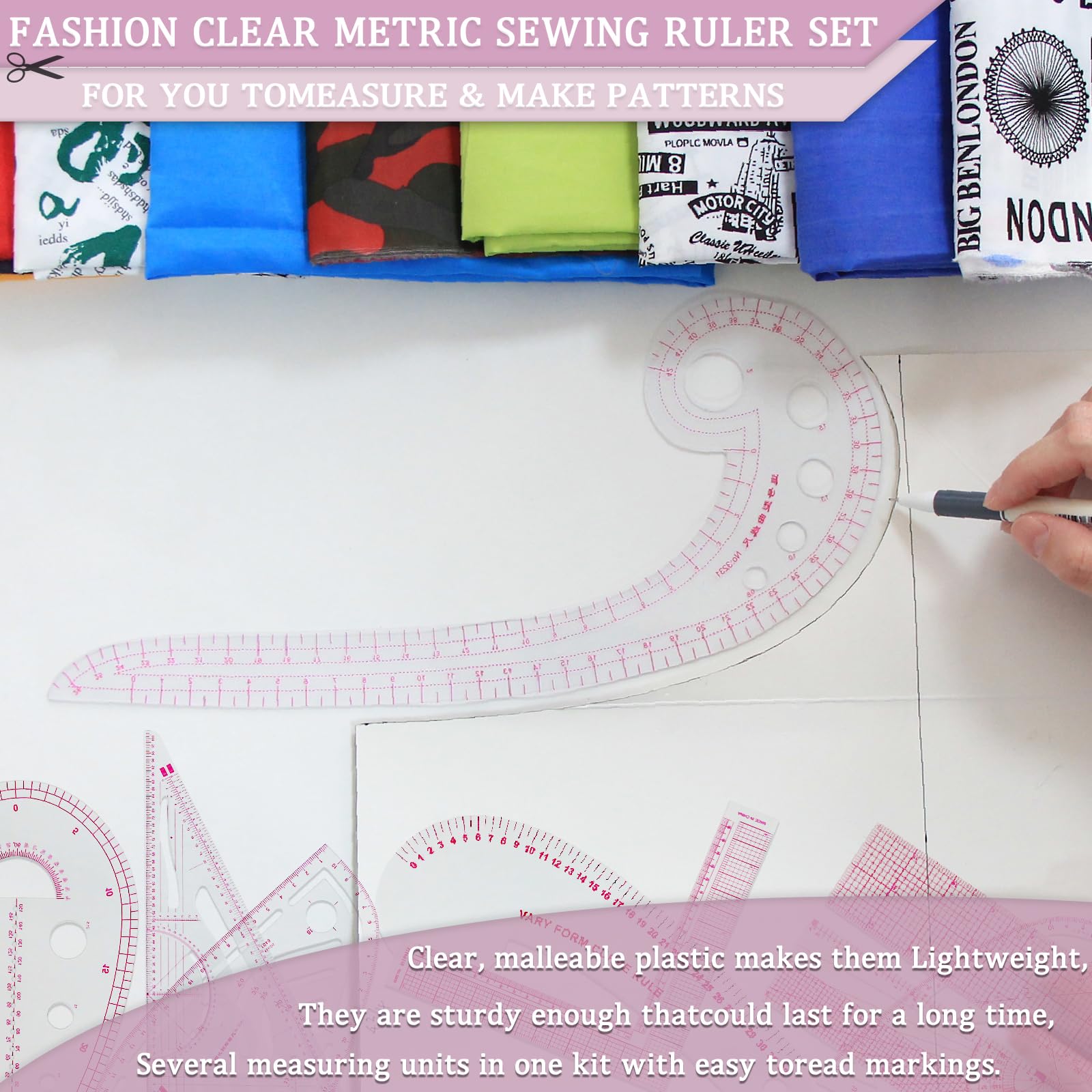 Set 6 Righelli Da Cucito Metrici Per Sarti E Principianti - Include Curvilineo, Metro E Forbici