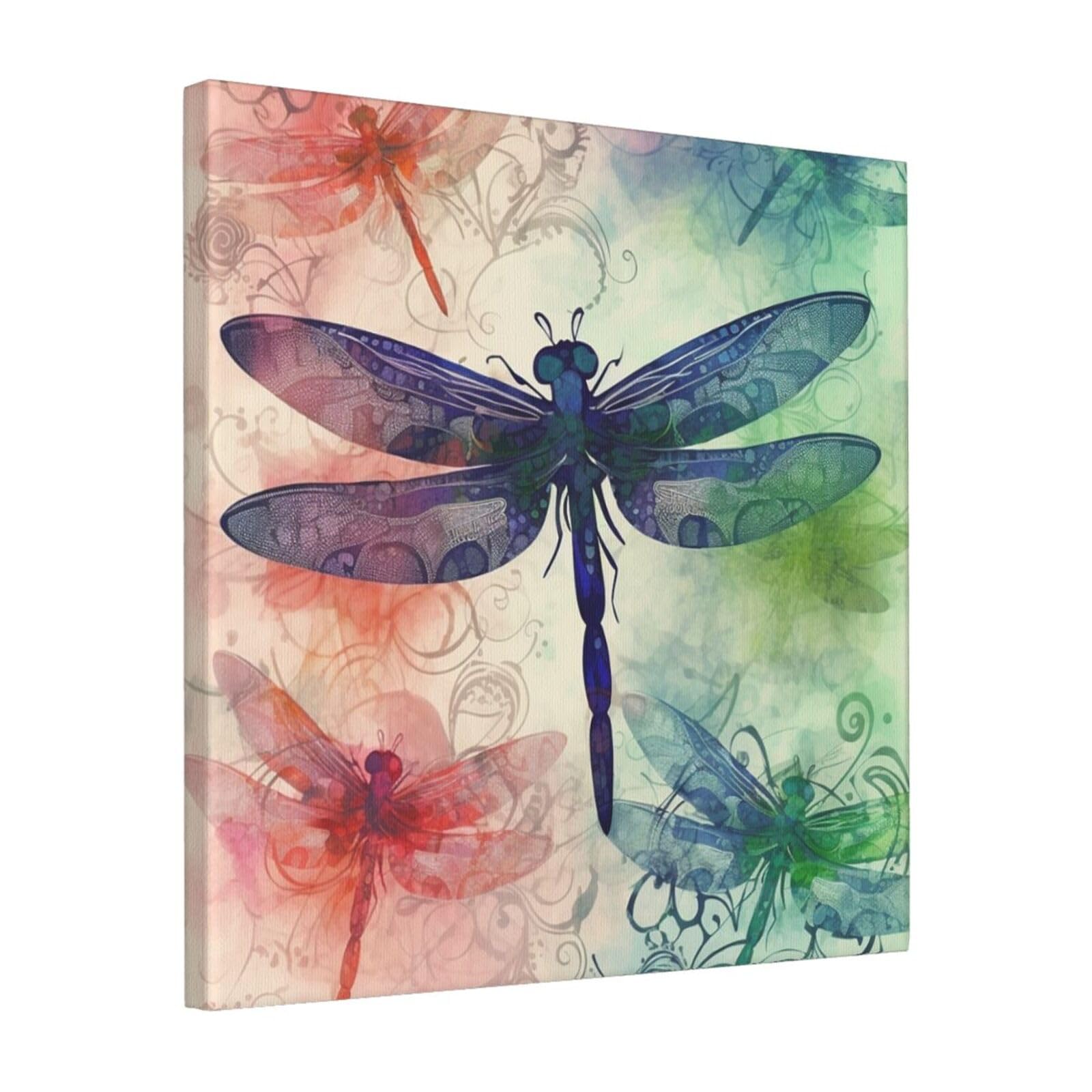 FodPand Modern dragonfly Canvas Wall Art for Living Room Wall Decor 16"x16" Modern Artwork Painting Pictures Hanging Canvas Prints Aesthetic Wall Art for Bedroom Bathroom Office Wallart Decor