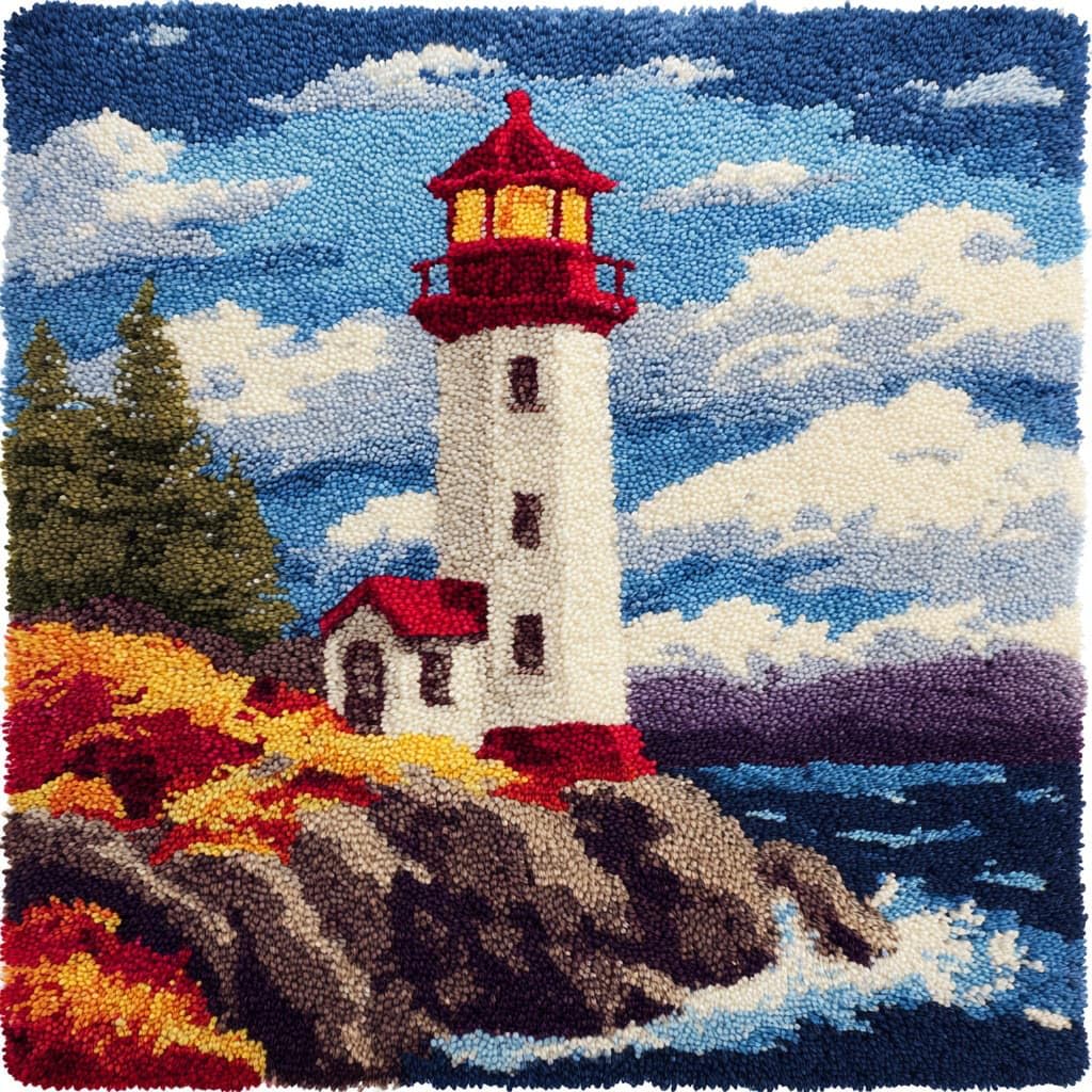 Henypt DIY Latch Hook Pillow Kits, Lighthouse