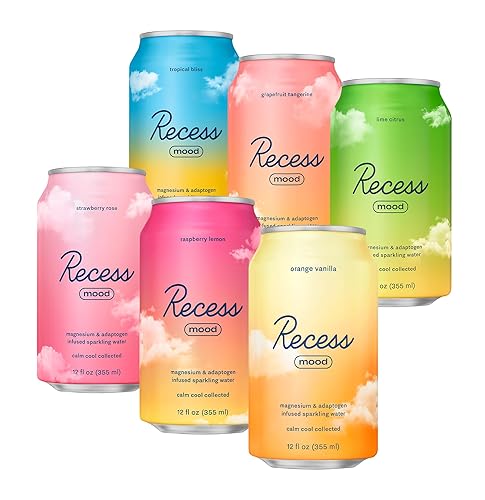 Recess Mood Magnesium Supplement Drink Calming Beverage, 12 Ounce (Variety Pack, 12 Pack) *Greatest Hits Sampler* - Greatest Hits Sampler