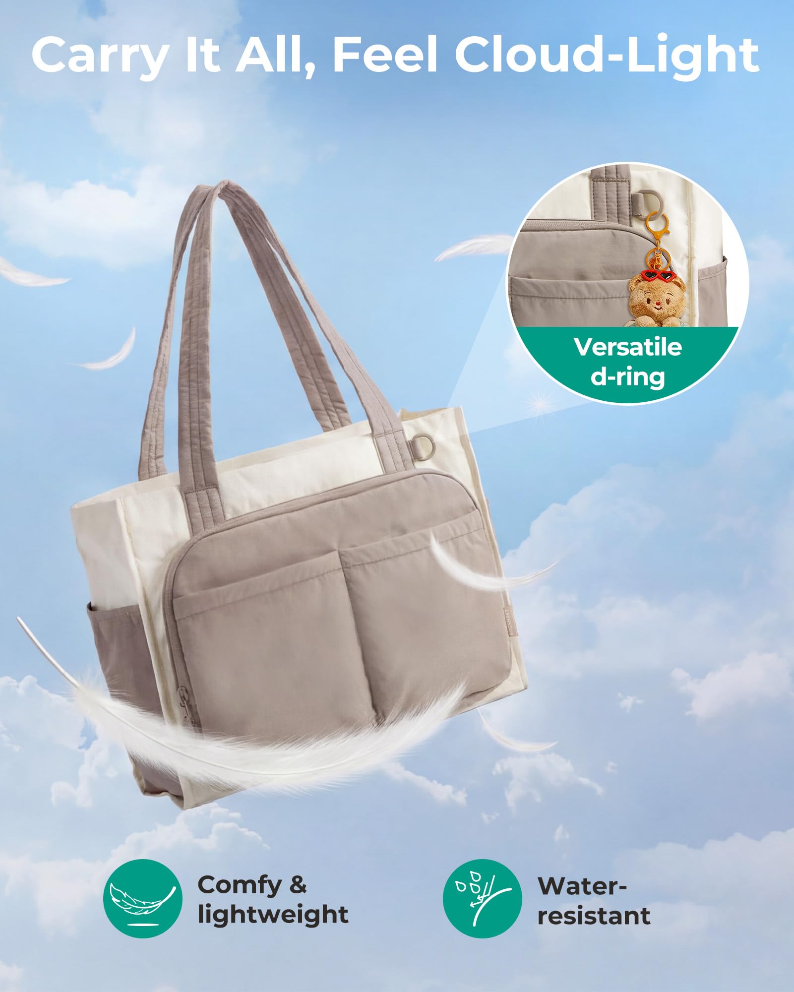 BAGSMART Tote Bag for Women Work, Puffy Travel Tote Handbag Gift for Teacher & Nurse | Medium-13" laptop, w/ 30oz cup holder, Large-15.6" laptop, w/ 40oz cup holder, For campus, work, mothers day gifts — view 7