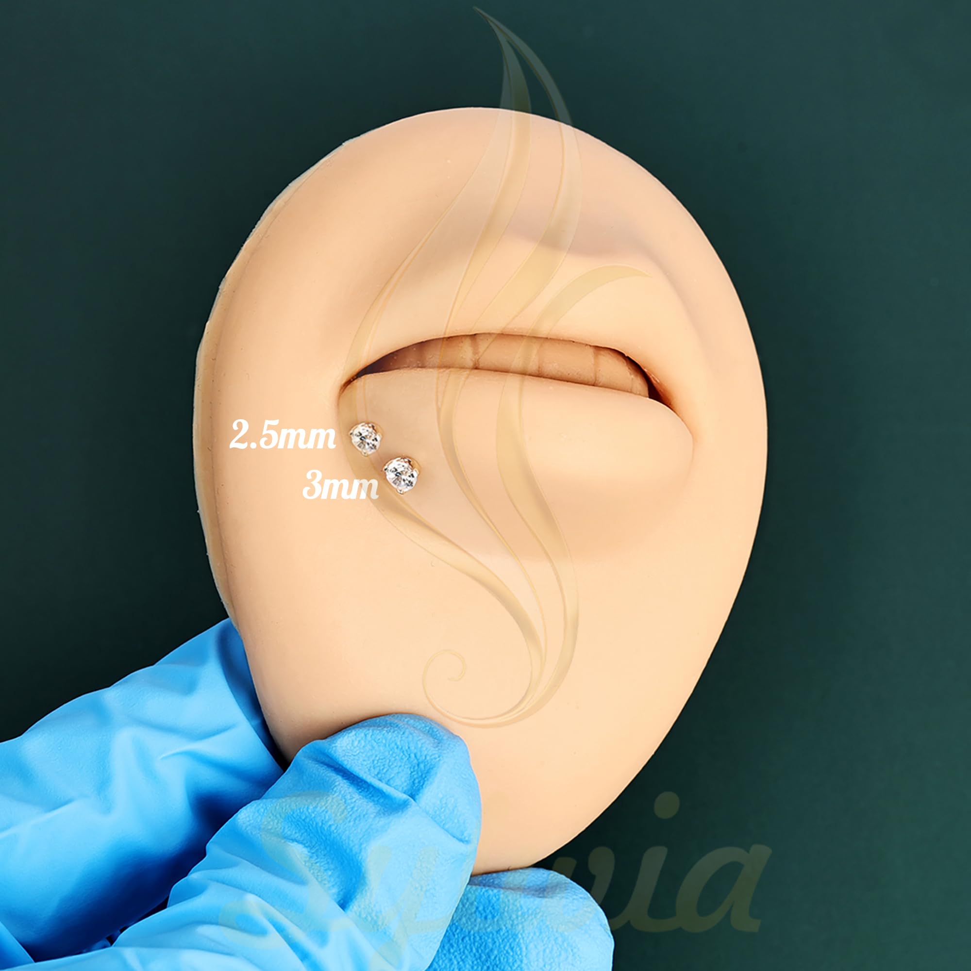 SYLWIA Piercing para labios de oro real de 14 quilates, 16 g de hilo interno, joyería Ashley para labios, diamante de imitación CZ – 2,5 mm 3 mm, 18 g, nariz, caracola, hélice, tragus, labret para