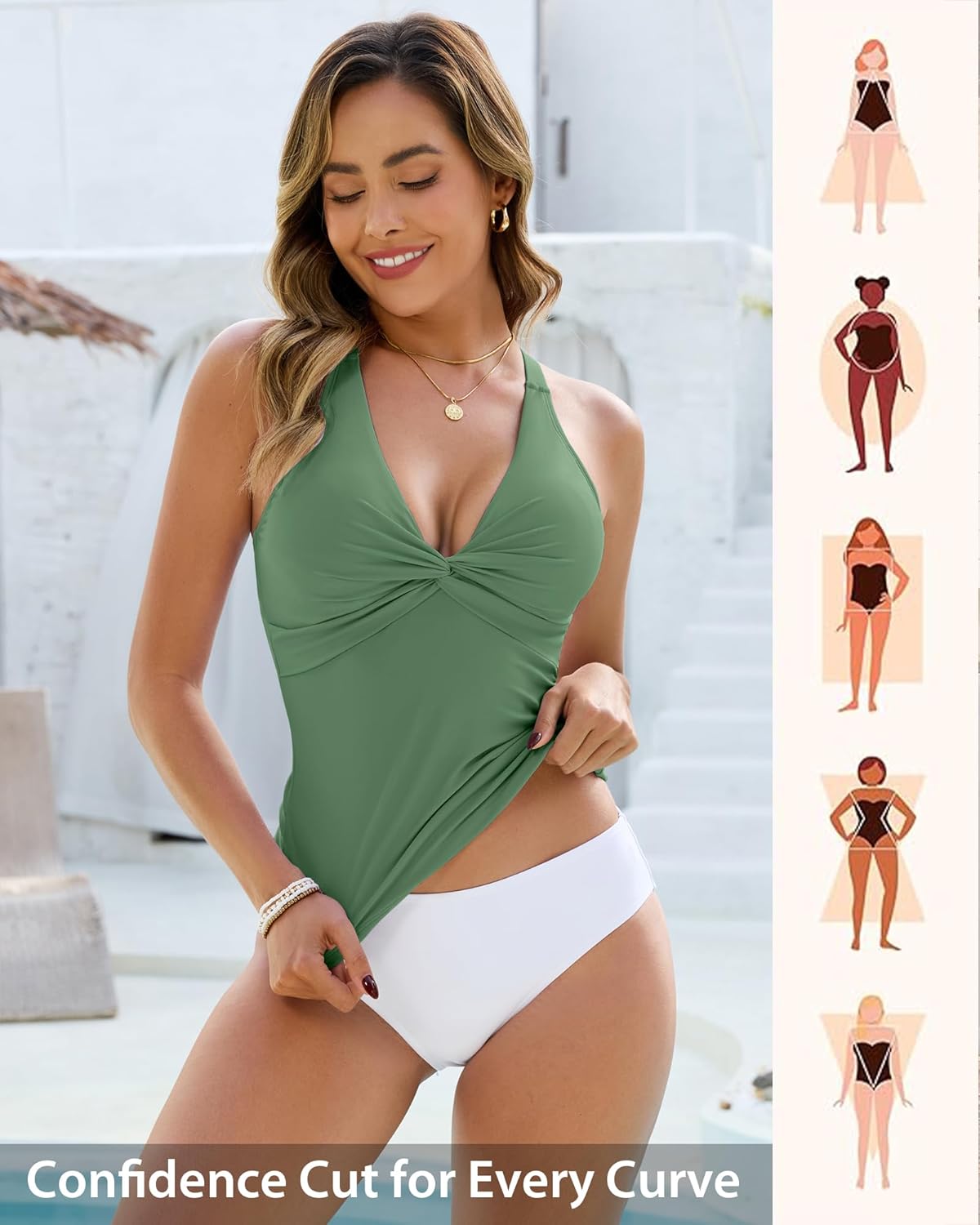 GRAPENT Tankini Tops for Women Swimwear Twisted V Neck Bathing Suit Beach Vacation Modest Padded Swimsuit Swim Top Only - Image 5