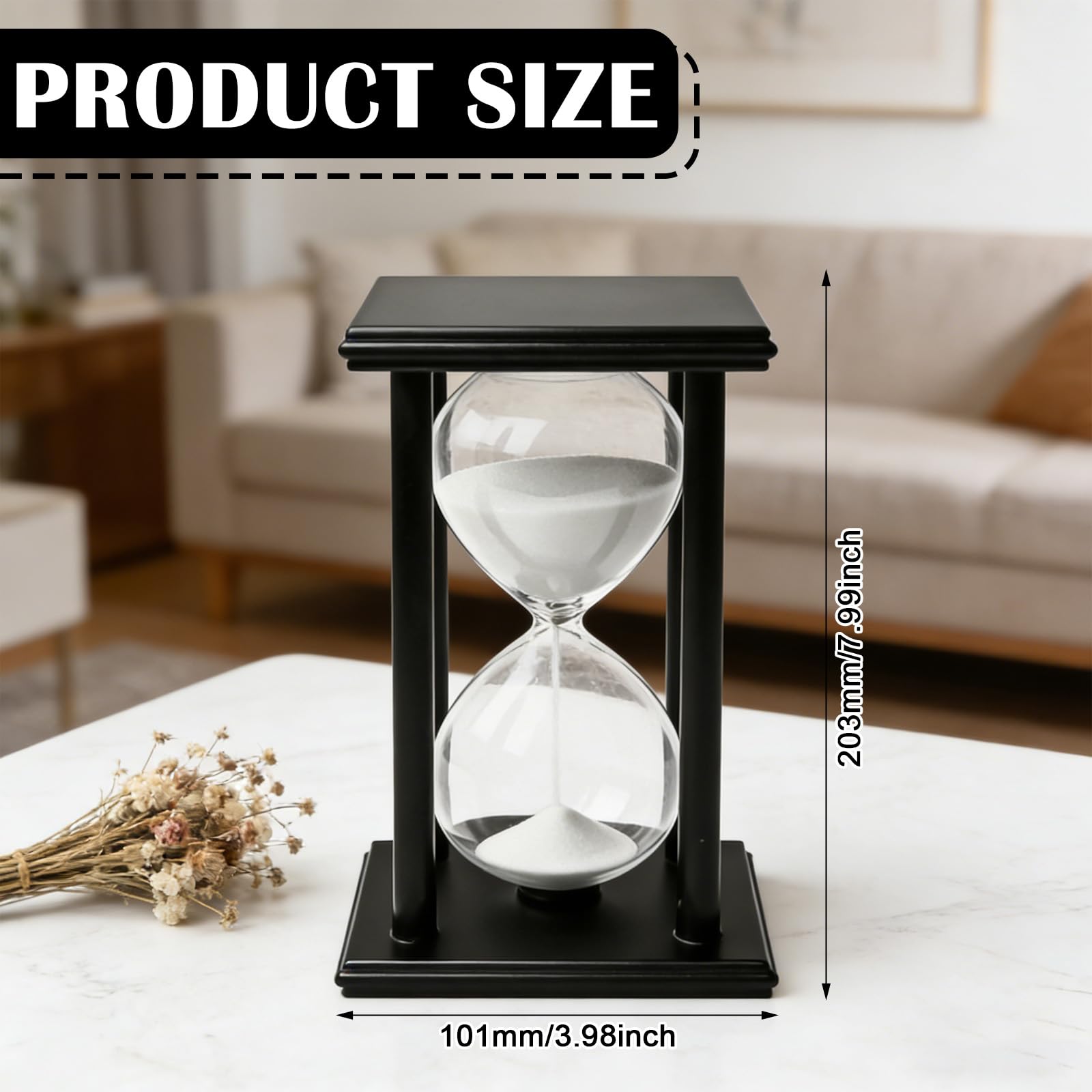 Clessidra 60 minuti: telaio in legno nero bianco sabbia clessidra timer, timer Hourglass sandglass 1 ora clessidra per ufficio soggiorno studio cucina decorazione 20 x 10 cm