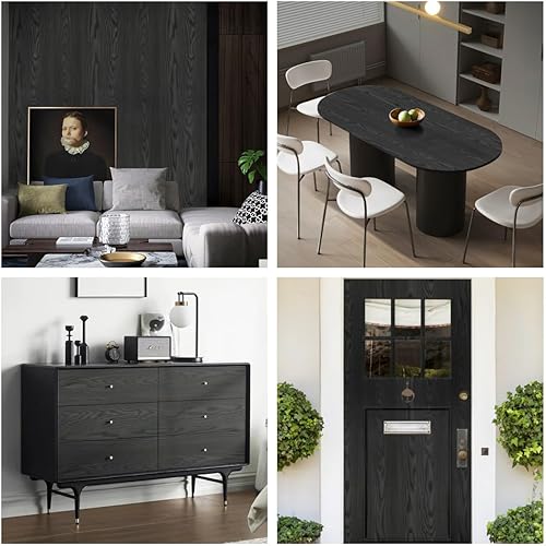 Miniatura 7 de Abyssaly Papel de contacto de madera gris, papel tapiz de madera gruesa natural para armarios, película autoadhesiva extraíble para decoración de