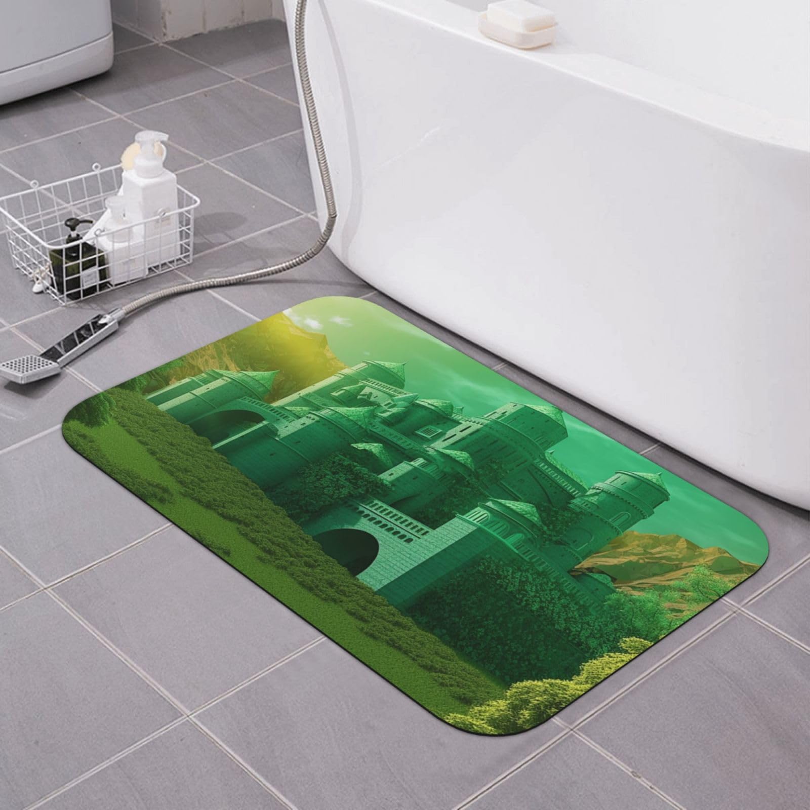 Tapis de sol de diatomite à séchage rapide vert château absorbant pour bain