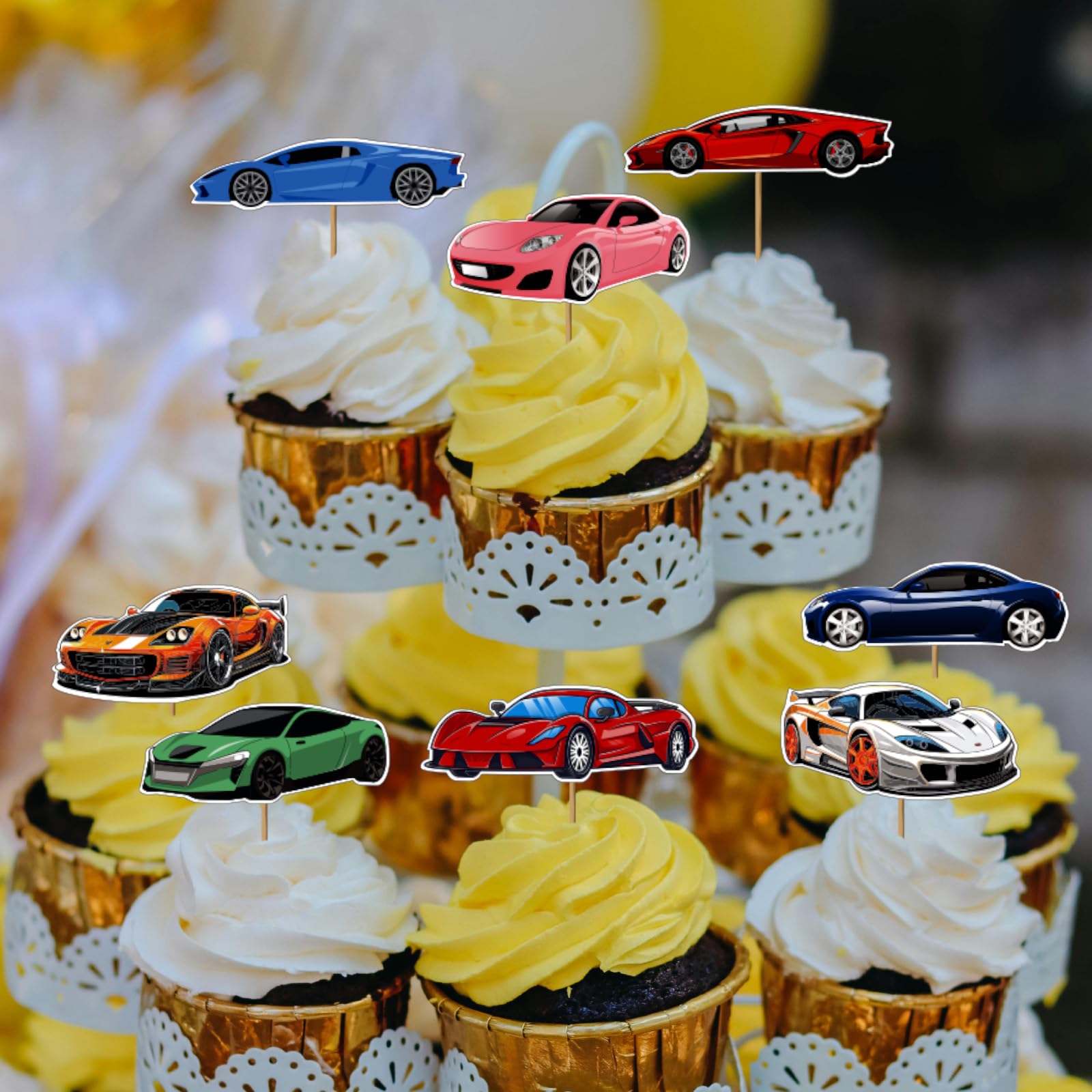 Toppers per cupcake con auto da corsa stampabili / Festa di compleanno per ragazzi a tema corse, Trasporto d'epoca / Etichetta per biscotti acquerellata con download immediato R01 - Italia