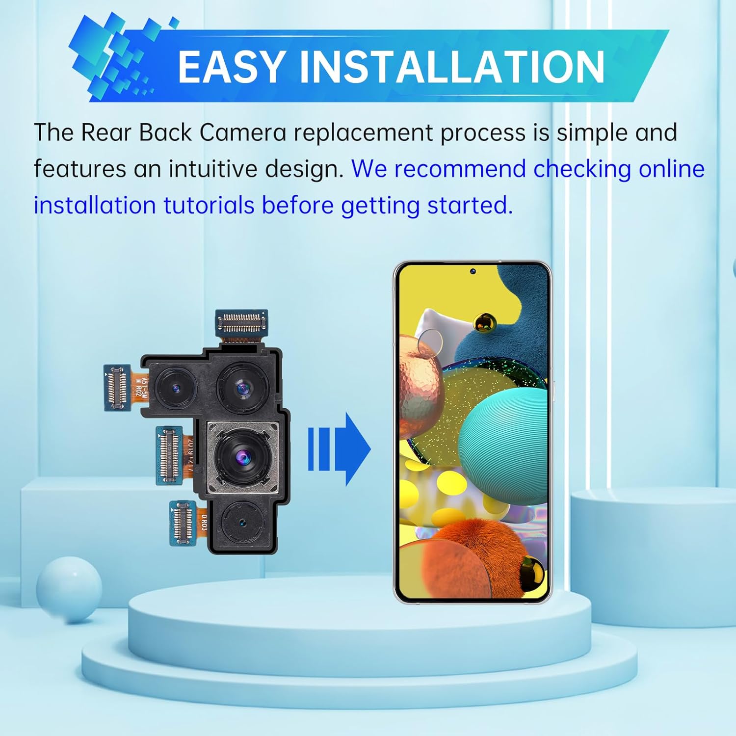 Rear Main Camera Replacement for Samsung Galaxy A51 Back Camera Module Part Repair Fix Model Number: SM-A515F