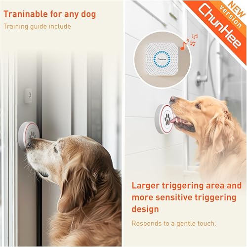 Miniatura 3 de ChunHee Campana inalámbrica para puerta de perro, entrenamiento para ir al aire libre, activación táctil de perrito a anillo para ir al baño,