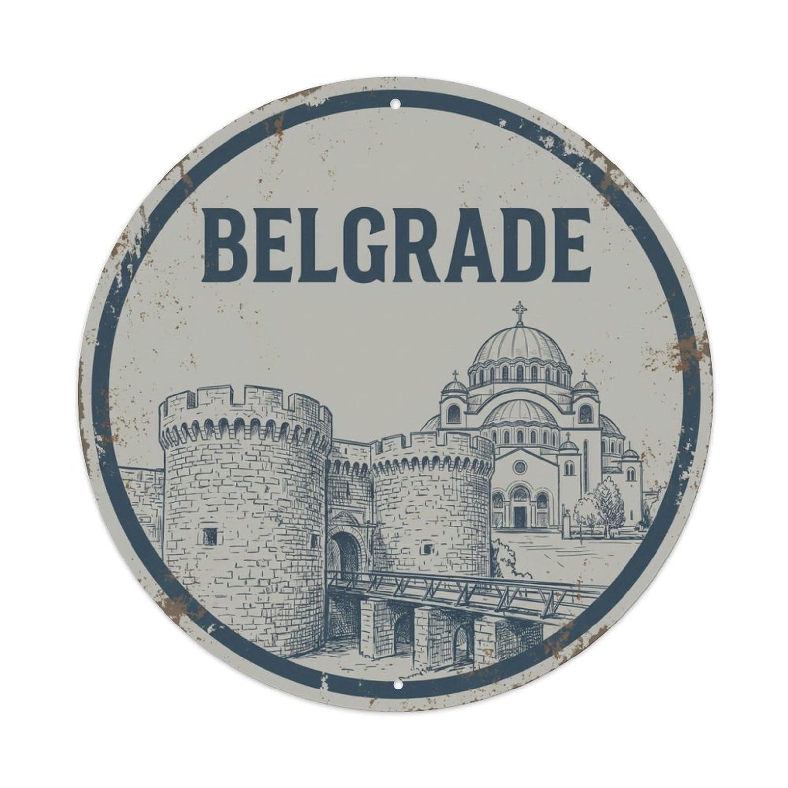 Vintage Travel Serbia Belgrade Metal Tin Sign