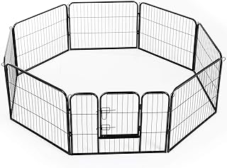 PawHut Heavy Duty Dog Pet Puppy Metal Playpen Play Pen Rabbit Pig Hutch Run Enclosure Foldable, Black, Small, 80 x 60 cm