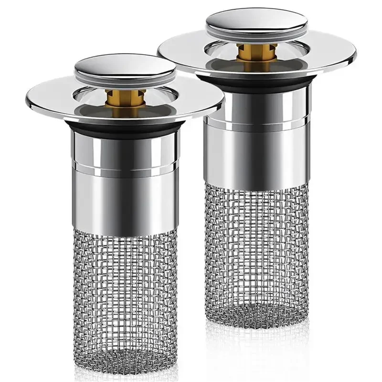 2pcs Bathroom Sink Stopper Hair Catcher, Universal Pop Up Drain Filter with Stainless Steel Basket for Bathroom