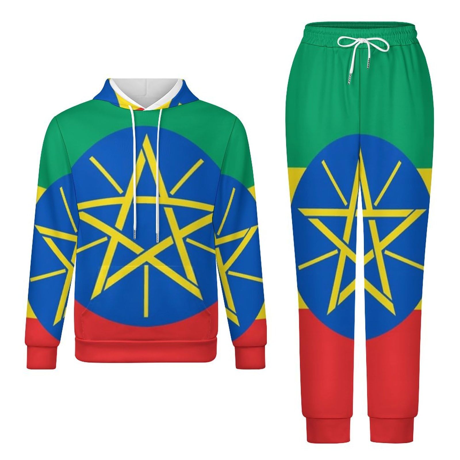 Tuta Da Ginnastica Da Donna Set Completo Da Salotto 2 Pezzi Tute Da Ginnastica Da Uomo Bandiera Della Repubblica D'Etiopia Manica Lunga Abbigliamento Sportivo Unisex Moda Casual