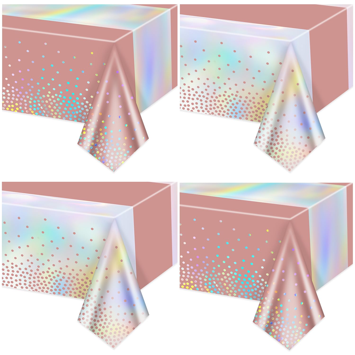 4 Pack Iridescent White and Rose Gold Tablecloths, Wedding Decoration — image 1