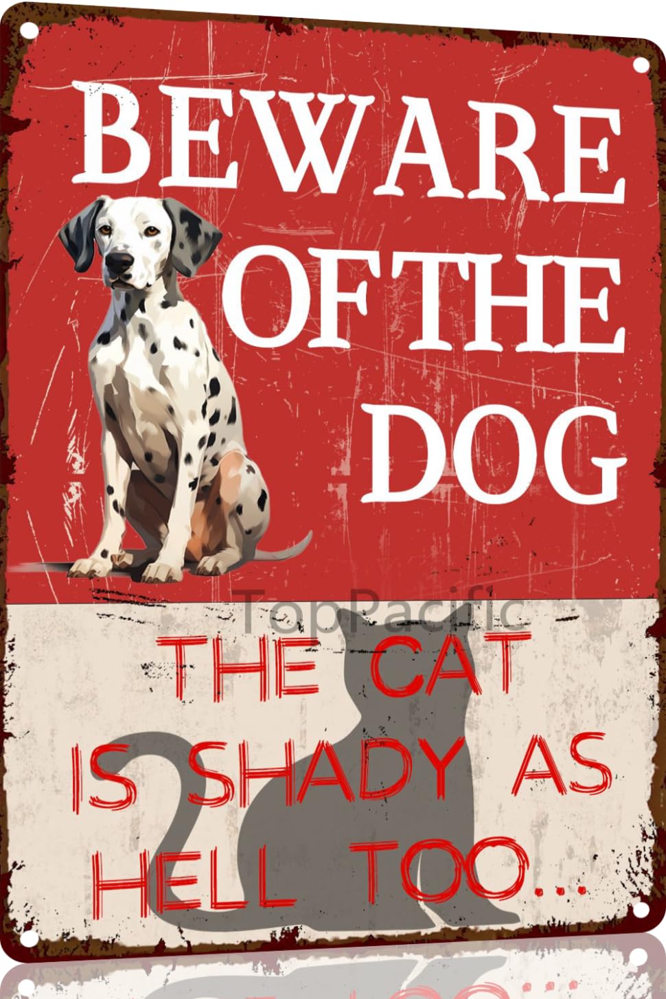 peiyeety Beware of Dog Sign The Funny Dalmatian Warning Metal Signs for Yard Fence Guard Outdoor Decor Gifts 8x12 Inches