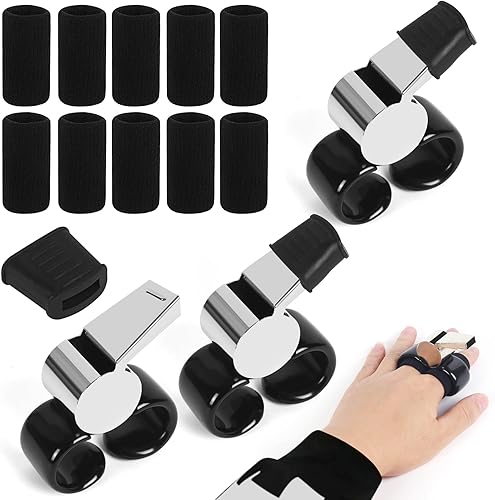 Vefungyan Silbato de árbitro con agarre de dedo, 3 piezas silbato de entrenador de mano con sonido nítido y fuerte con funda de goma para hockey,