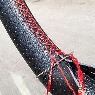 Hand Stitching Leather Steering Wheel Cover - Black Red