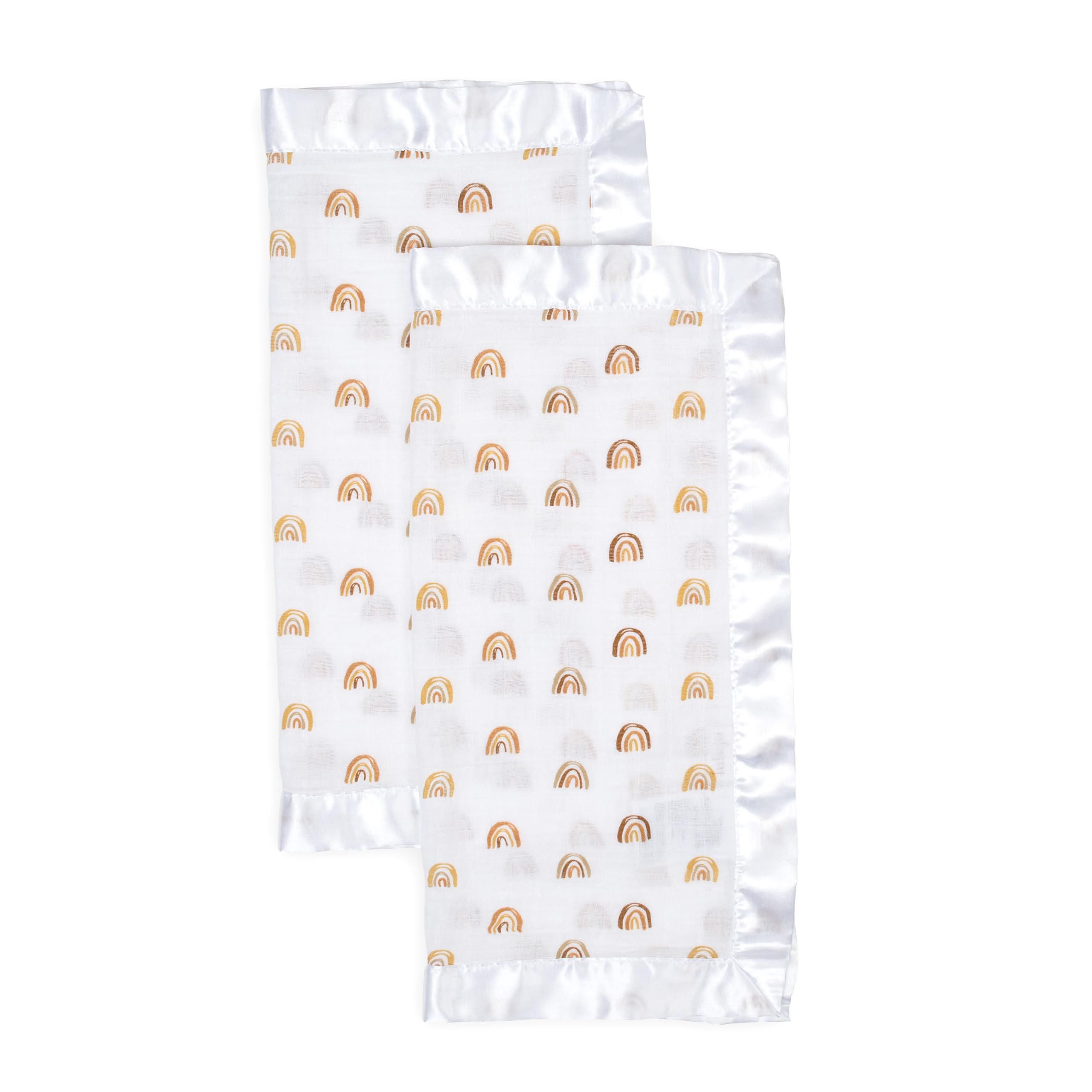 Lulujo Unisex Infant Rainbows Security Lovey Blankets| Softest Breathable Cotton Muslin Security Blanket Set With Silky Satin Trim| Neutral Comforting Blanket For Girls & Boys| 16In X 16 In|