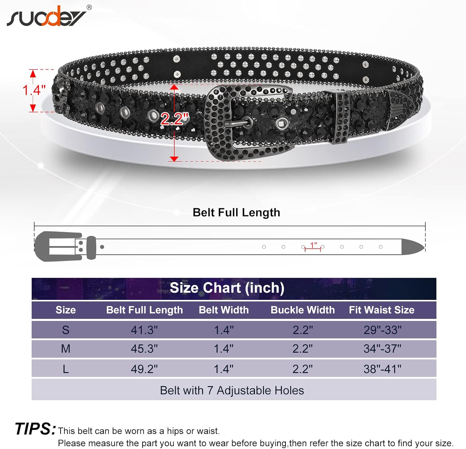 SUOSDEY Skull Rhinestone Sparkly Bling Diamond Sequin Studded Western Cowgirl Cowboy Belt - Image 6