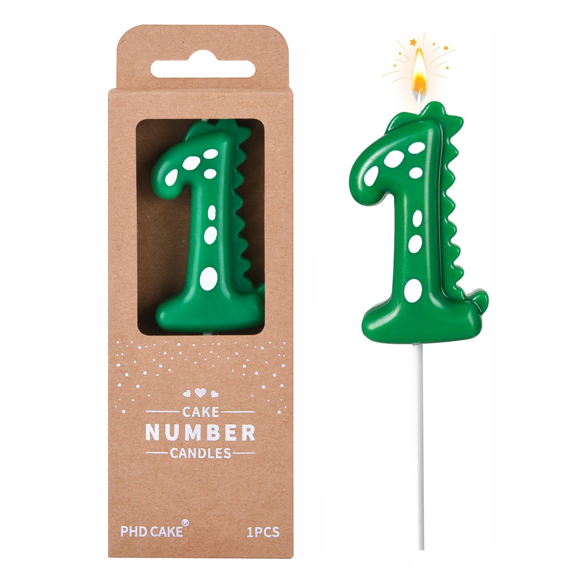 PHD CAKE 2.76 Inch Green Dinosaur 1 Number Birthday Candles, Dinosaur Number Candles, Cake Number Candles, Party Celebration