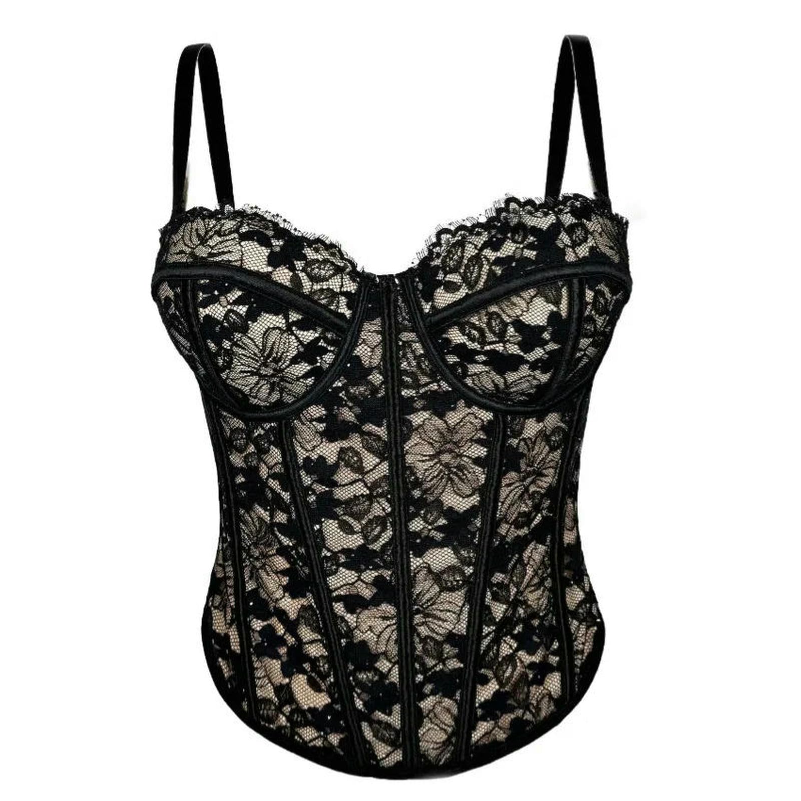Ceinture amincissante Femme Corsetto da Donna Sexy in Pizzo Modellante Elegante Floreale Lady Bustier Ragazze Abiti Sera Slim Colture Club Party Body Shaper Top-Corto Nero-34