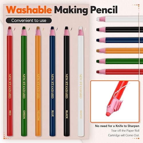 Miniatura 3 de 32 marcadores de sastrería que incluyen 10 marcadores triangulares de tela a medida, 10 rotuladores de tela de tinta desaparecida y 12 lápices de