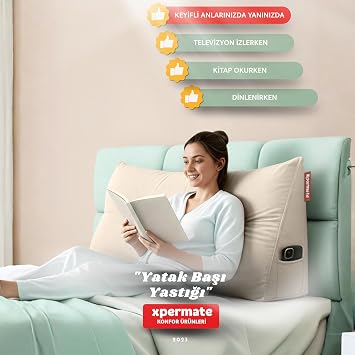 Xpermate Yatak Başı Yastığı – Sırt ve Bel Destek Yastığı 120 cm (Bej)