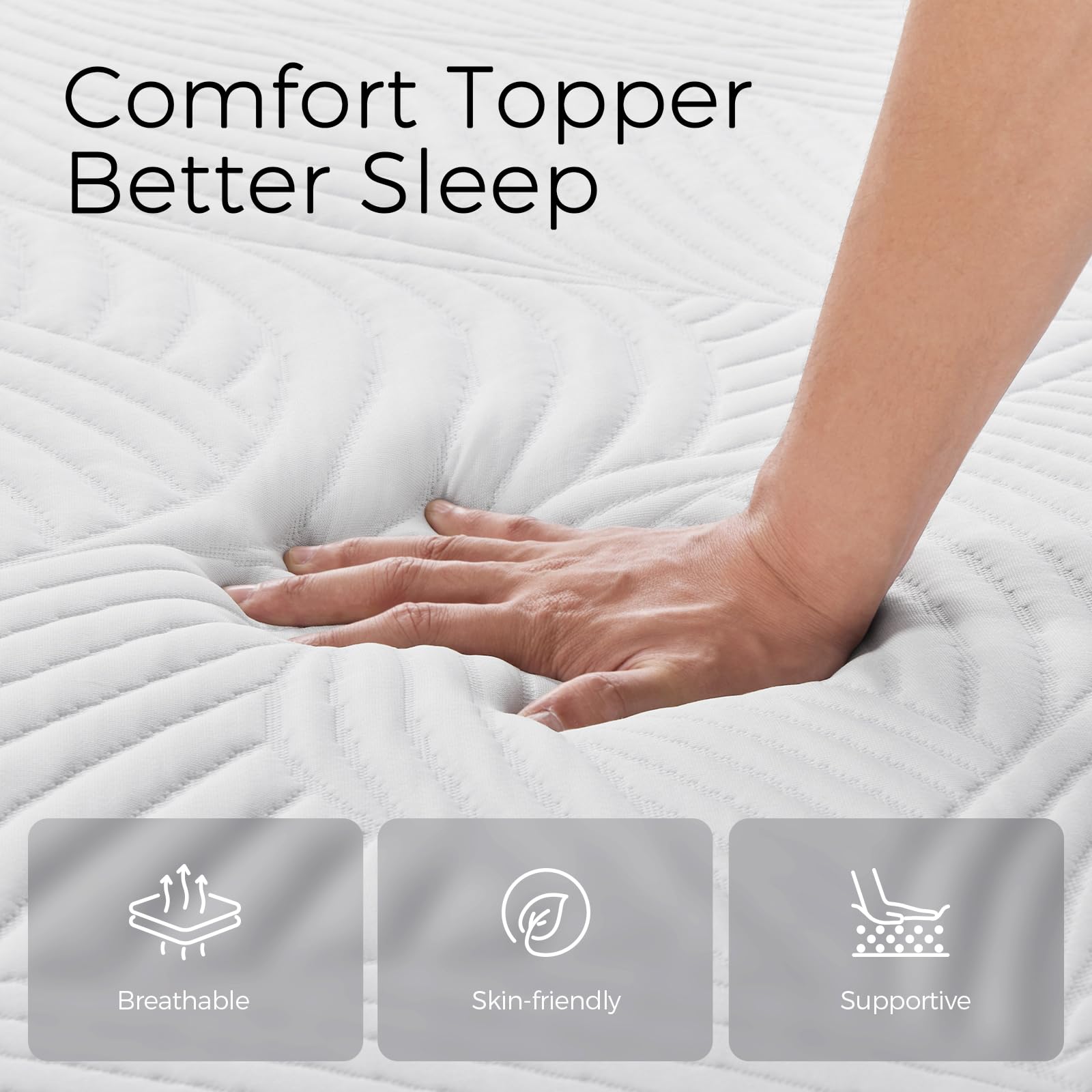 Sweetnight Surmatelas en Gel 160 x 190 x 5 cm, avec Housse Amovible et Lavable, Surmatelas en Mousse à mémoire de Forme 160 x 190 x 5 cm, avec Sangles élastiques, Blanc