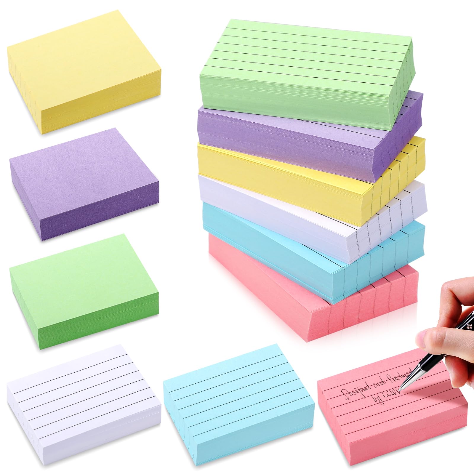1200 Sheets A8 Index Cards, 2.05 x 2.91 inch Flash Cards, 150 g/m² Thick Paper, 5.2 x 7.4 cm Colourful Flashcards, A8 Revision Card for School, Office and Home (6 Colours, 200 Sheets of Each Colour)